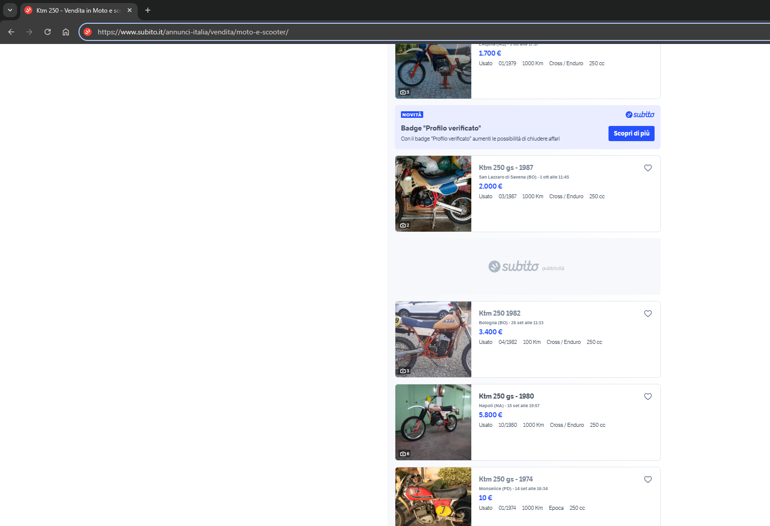 Annunci casuali di moto su Subito